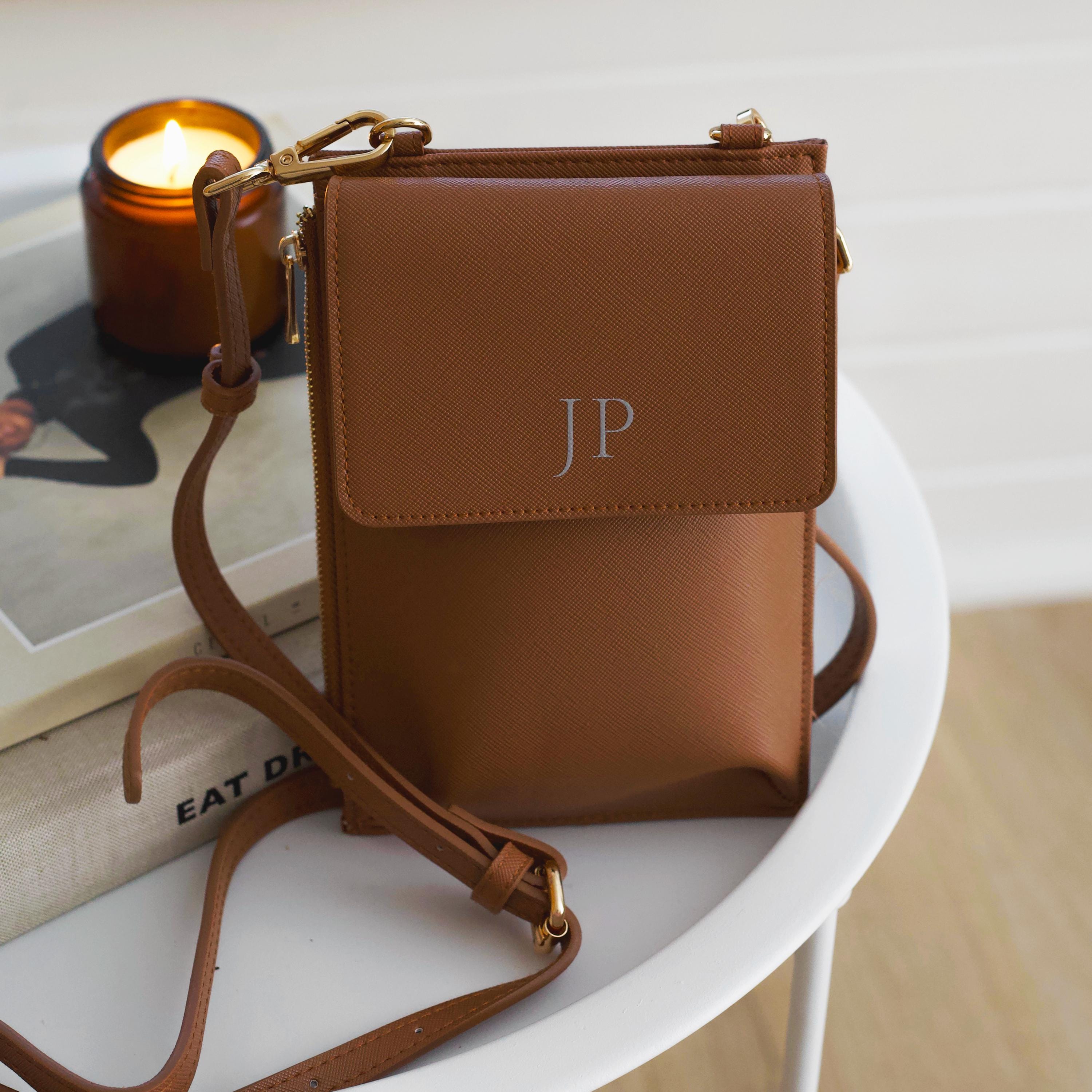 Personalised Monogram Phone Bag, Faux Leather Crossbody Phone Bag, Small Bag for phone, Mobile Phone Bag, Phone bag crossbody with purse