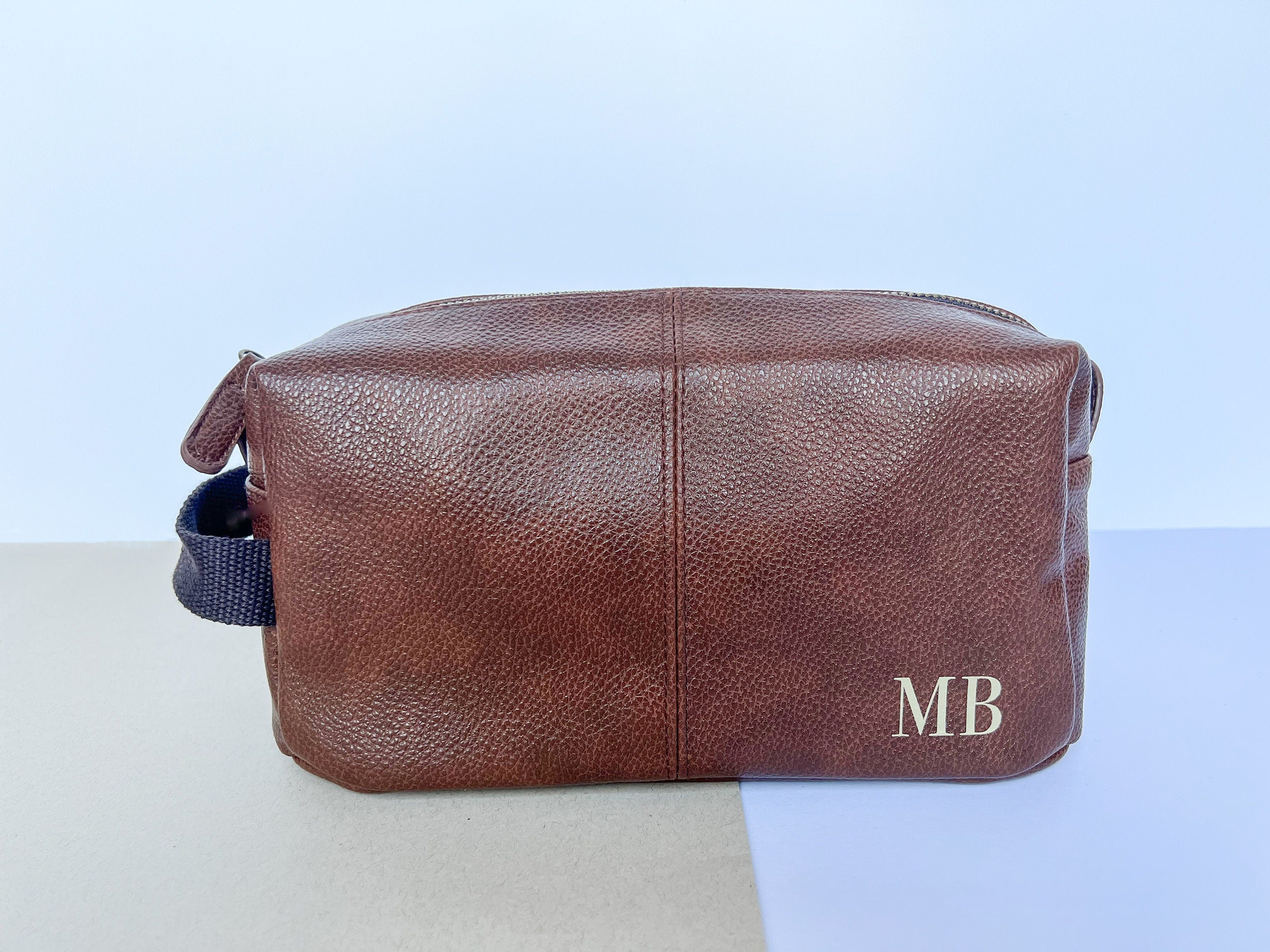 Brown Personalised Dad Washbag, Father Wash Bag, Daddy Gifts, Christmas Dad Gift, Leather Look Wash Bag, Initial Washbag, Men's Gift