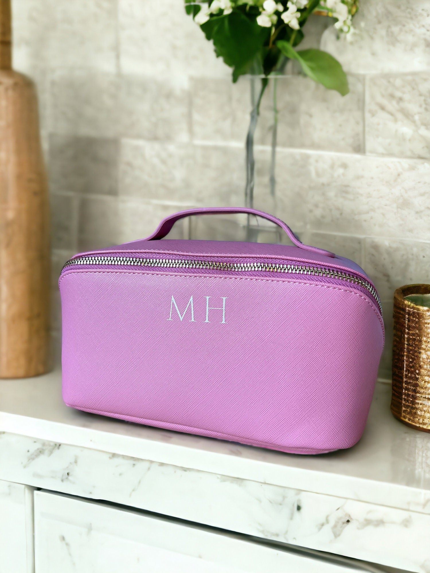 Personalised monogram cosmetic bag, custom makeup bag, personalized gift for her, personalised gift for bridesmaid, makeup organiser,make up