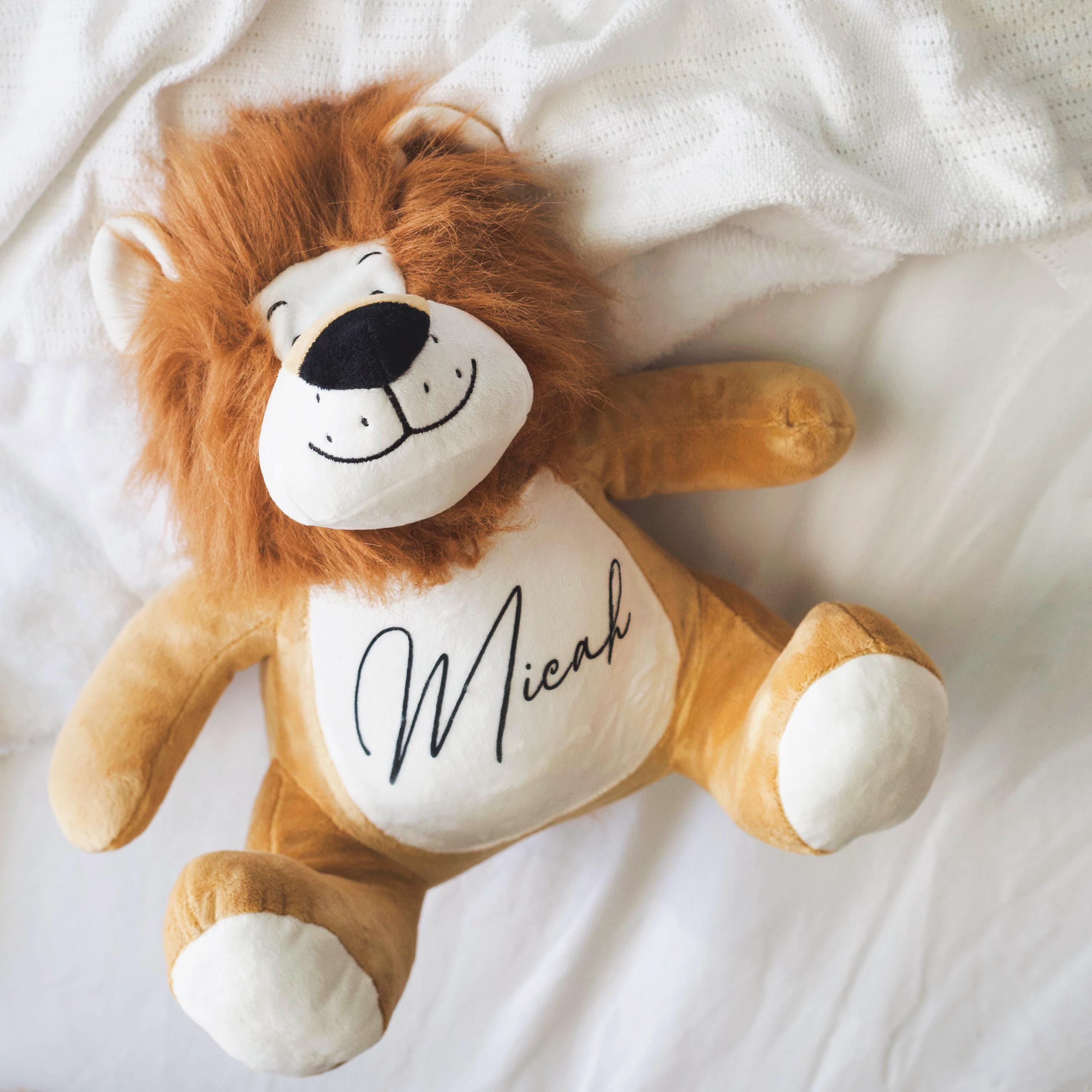 Personalised Lion, New Baby Gift, Customised Plush Soft Toy, Your Name Teddy, Cuddly Toy, Girls and Boys Teddy Baby Shower Gift