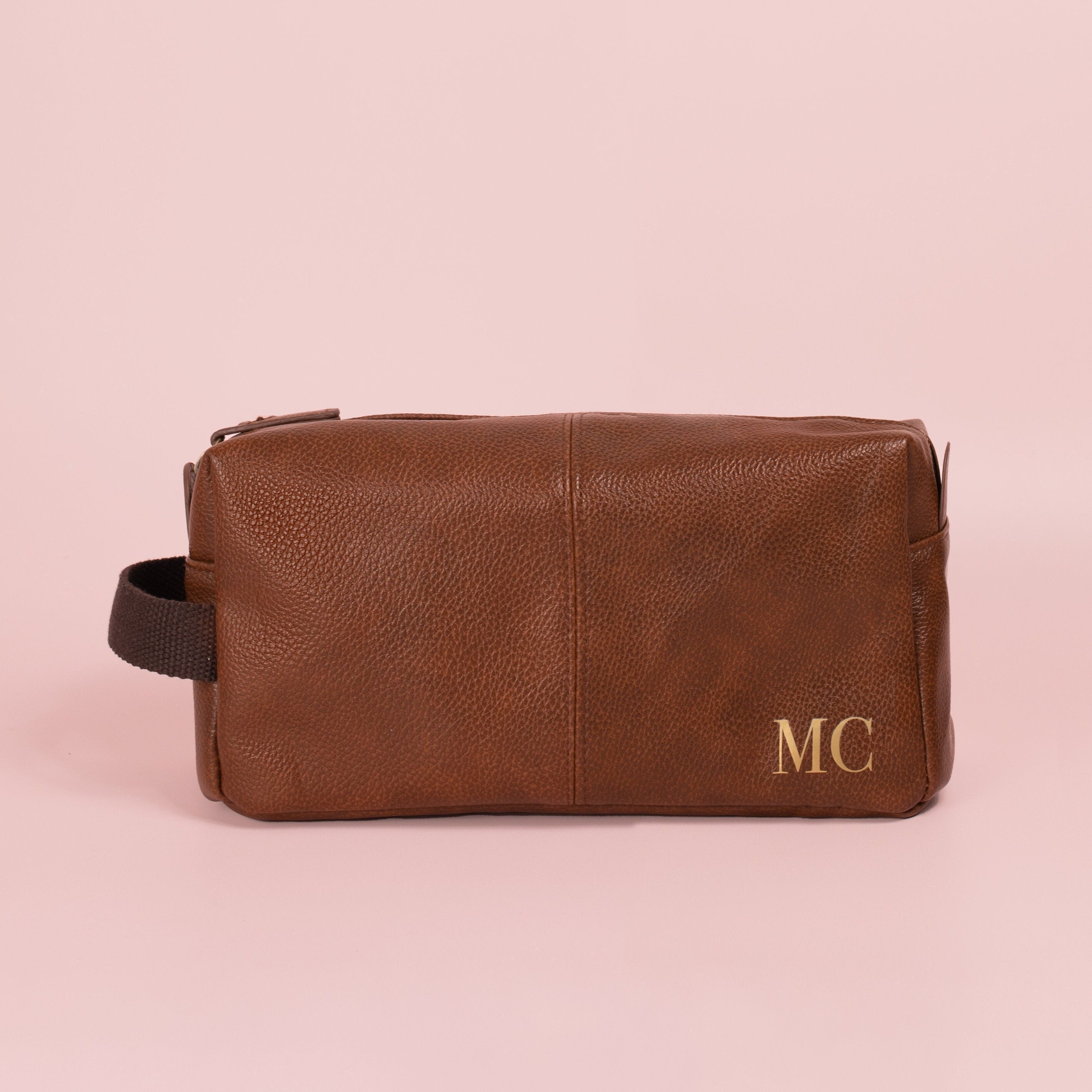 Brown Personalised Dad Washbag, Father Wash Bag, Daddy Gifts, Christmas Dad Gift, Leather Look Wash Bag, Initial Washbag, Men's Gift