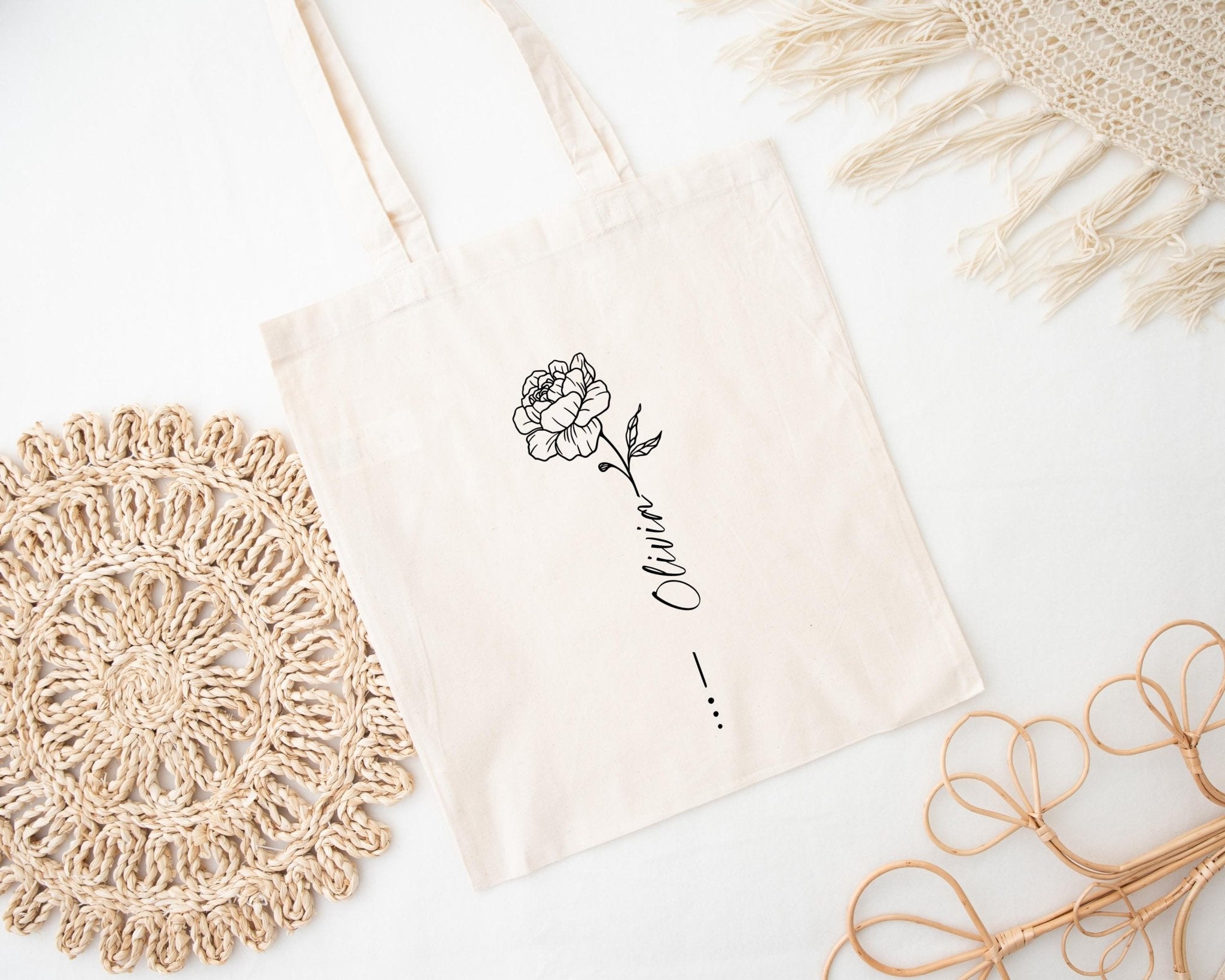 Bridesmaid Tote Bag, Birth Flower Floral Tote Bag, Personalized Tote Bags, Bridal Party Favors, Bridesmaid Gifts, Small Bridesmaid Bag - Jessica Hollie Gifts