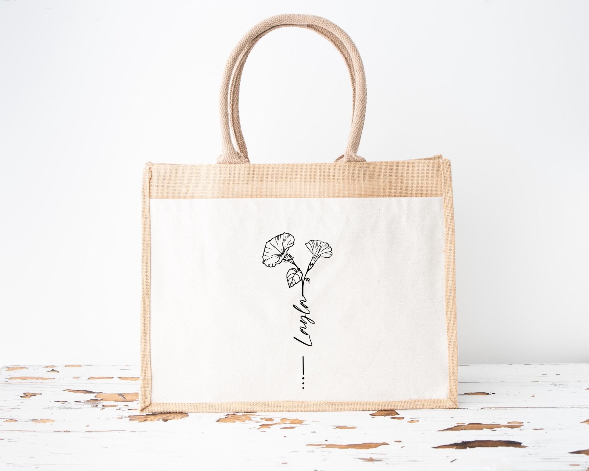 Bridesmaid Tote Bag, Birth Flower Floral Tote Bag, Personalized Tote Bags, Bridal Party Favors, Bridesmaid Gifts, Small Bridesmaid Bag - Jessica Hollie Gifts