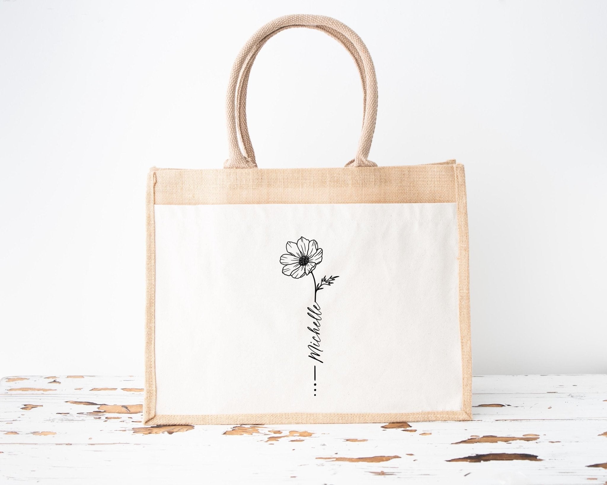Bridesmaid Tote Bag, Birth Flower Floral Tote Bag, Personalized Tote Bags, Bridal Party Favors, Bridesmaid Gifts, Small Bridesmaid Bag - Jessica Hollie Gifts