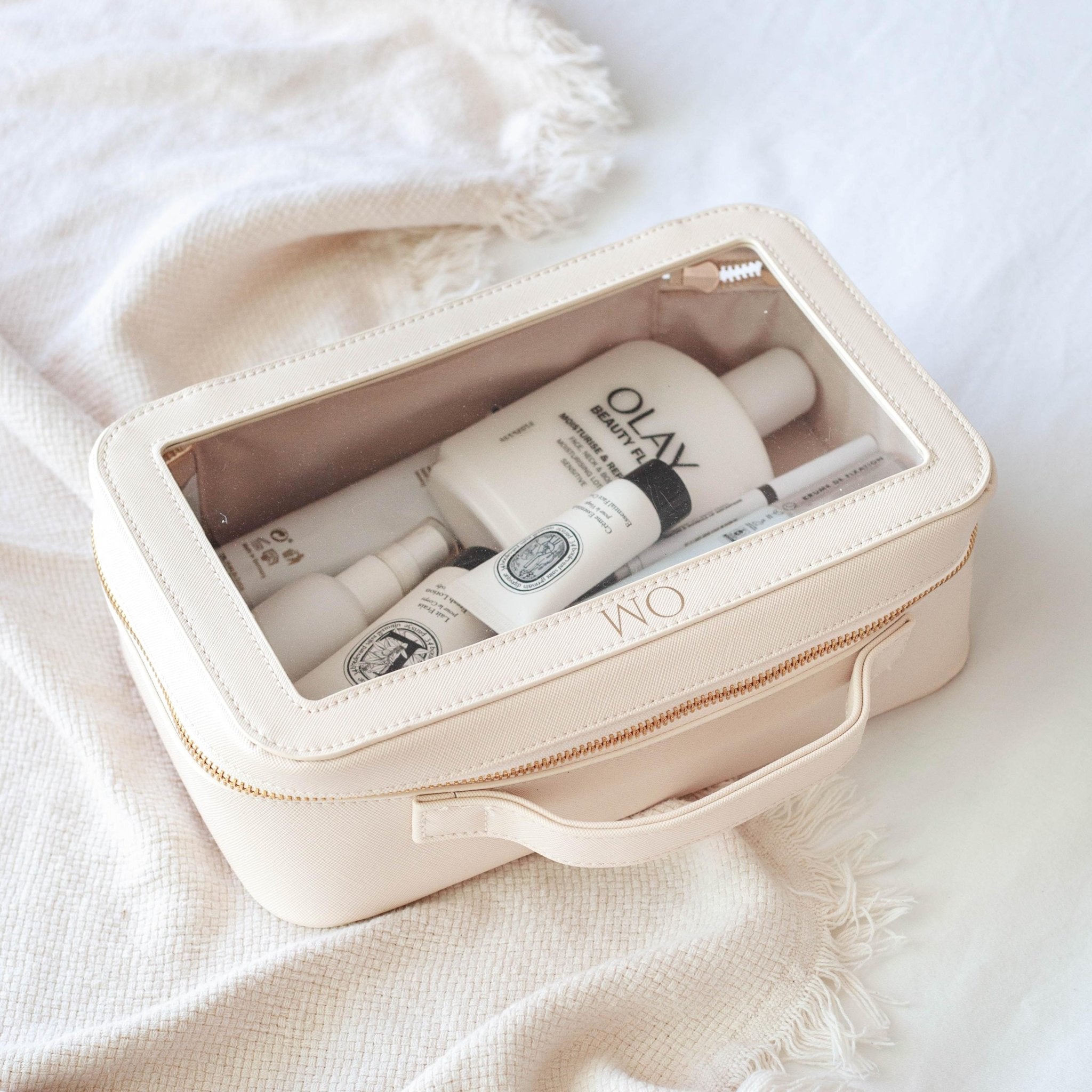 Personalised clear cosmetic bag with small monogram, custom makeup bag, clear wash travel bag personalised gift for bridesmaid, travel bag - Jessica Hollie Gifts