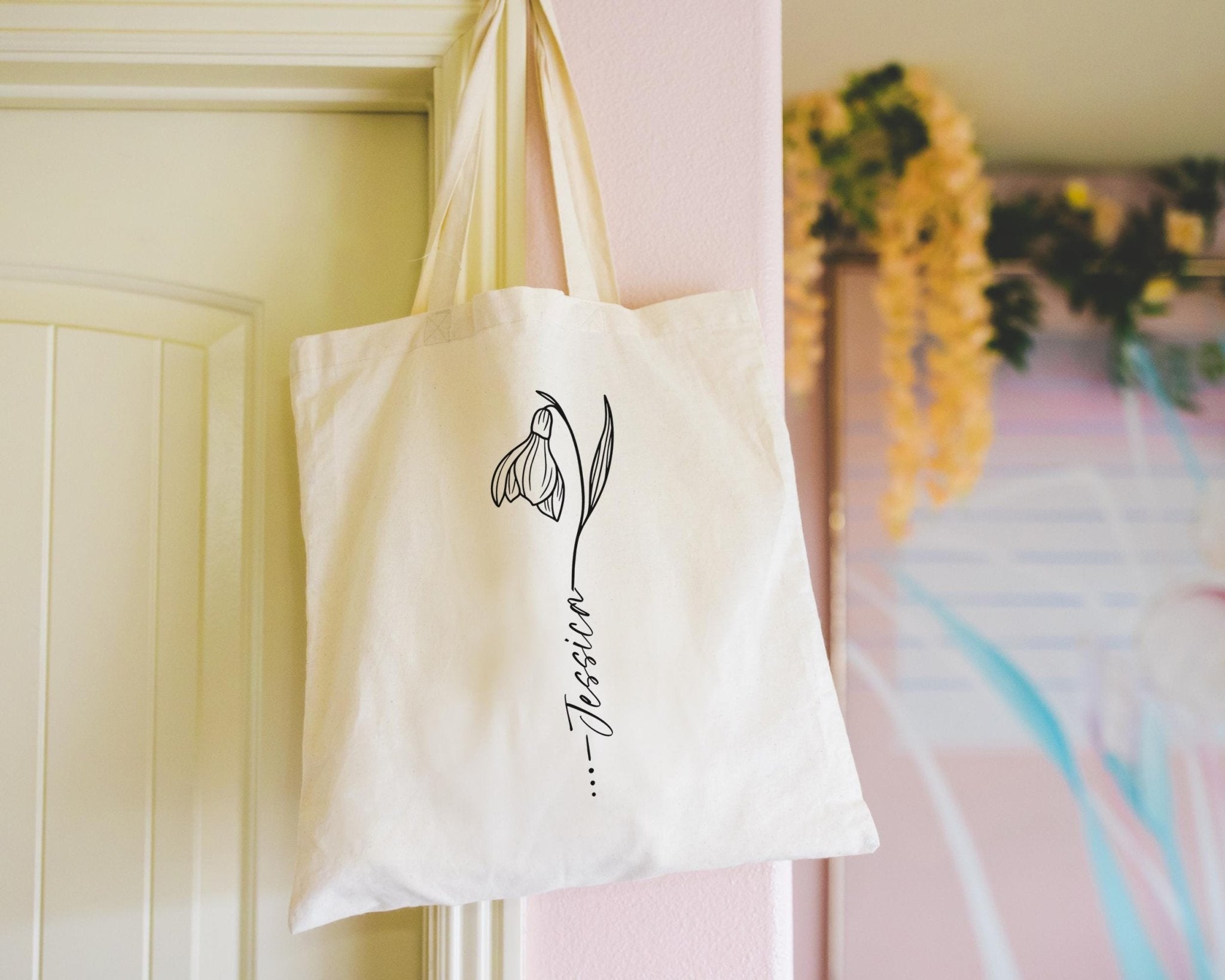 Personalised Cotton Tote Bag with Custom Birth Flower, Birth Month Flower Gift, Unique Birth Flower Gift for Her, Eco - Friendly Reusable Bag - Jessica Hollie Gifts