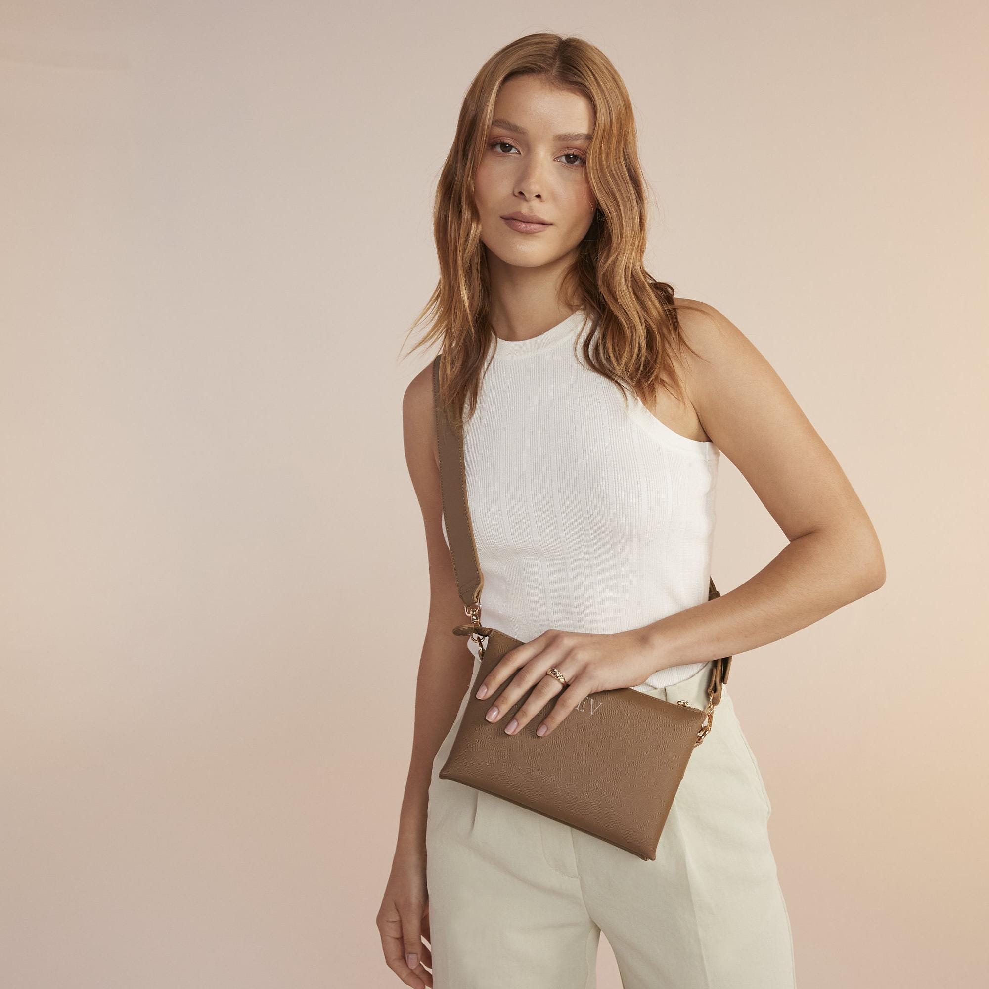 Personalised Cross Body bag, bag with strap, monogram bag, custom shoulder bag, vegan leather bag, bags for women, custom initials on bag - Jessica Hollie Gifts
