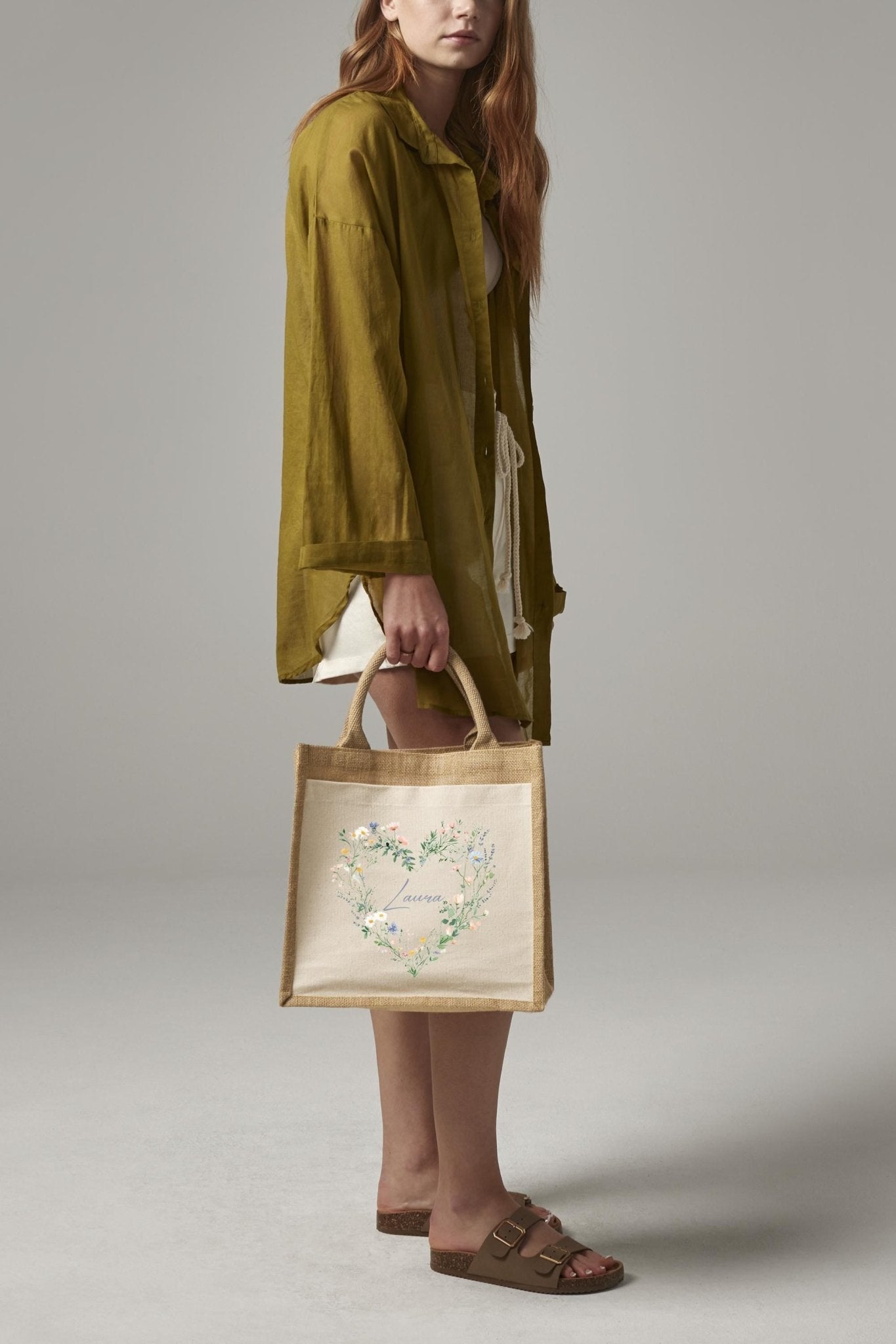 Personalised Jute Lunch Bag with Name & Heart, Personalised Work Bag, Eco Friendly Office Bag, Teacher Bag, Tote Bag, Shopper Bag, Woman Bag - Jessica Hollie Gifts