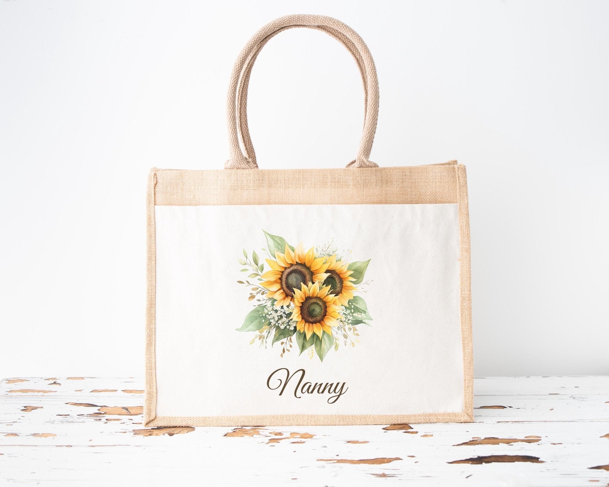 Personalised Jute Tote Bag with Pocket, Custom Floral Shopper Gift for Mum, Nanny, Grandma, Women, Birthday, Eco Reusable Mothers Day - Jessica Hollie Gifts