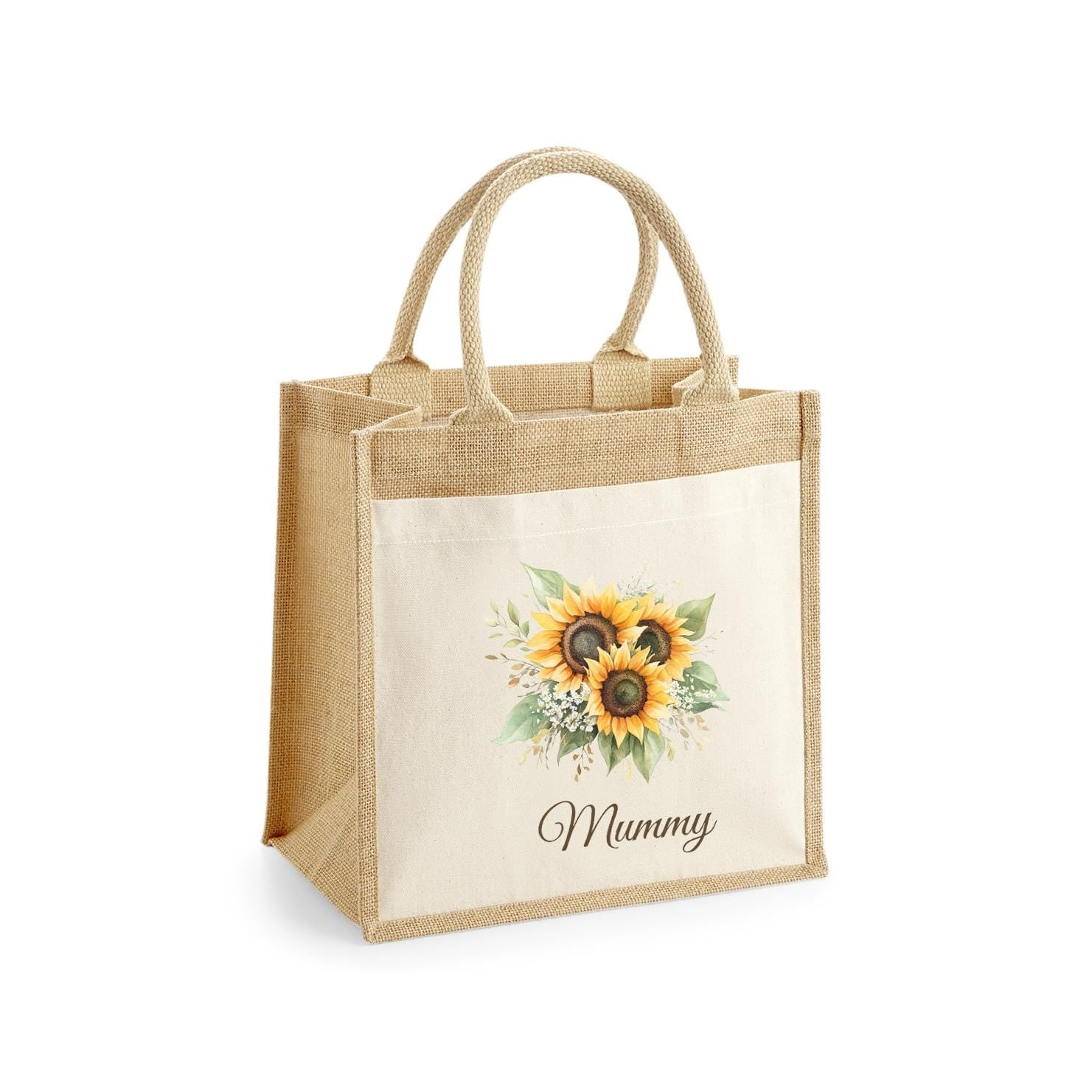 Personalised Jute Tote Bag with Pocket, Custom Floral Shopper Gift for Mum, Nanny, Grandma, Women, Birthday, Eco Reusable Mothers Day - Jessica Hollie Gifts