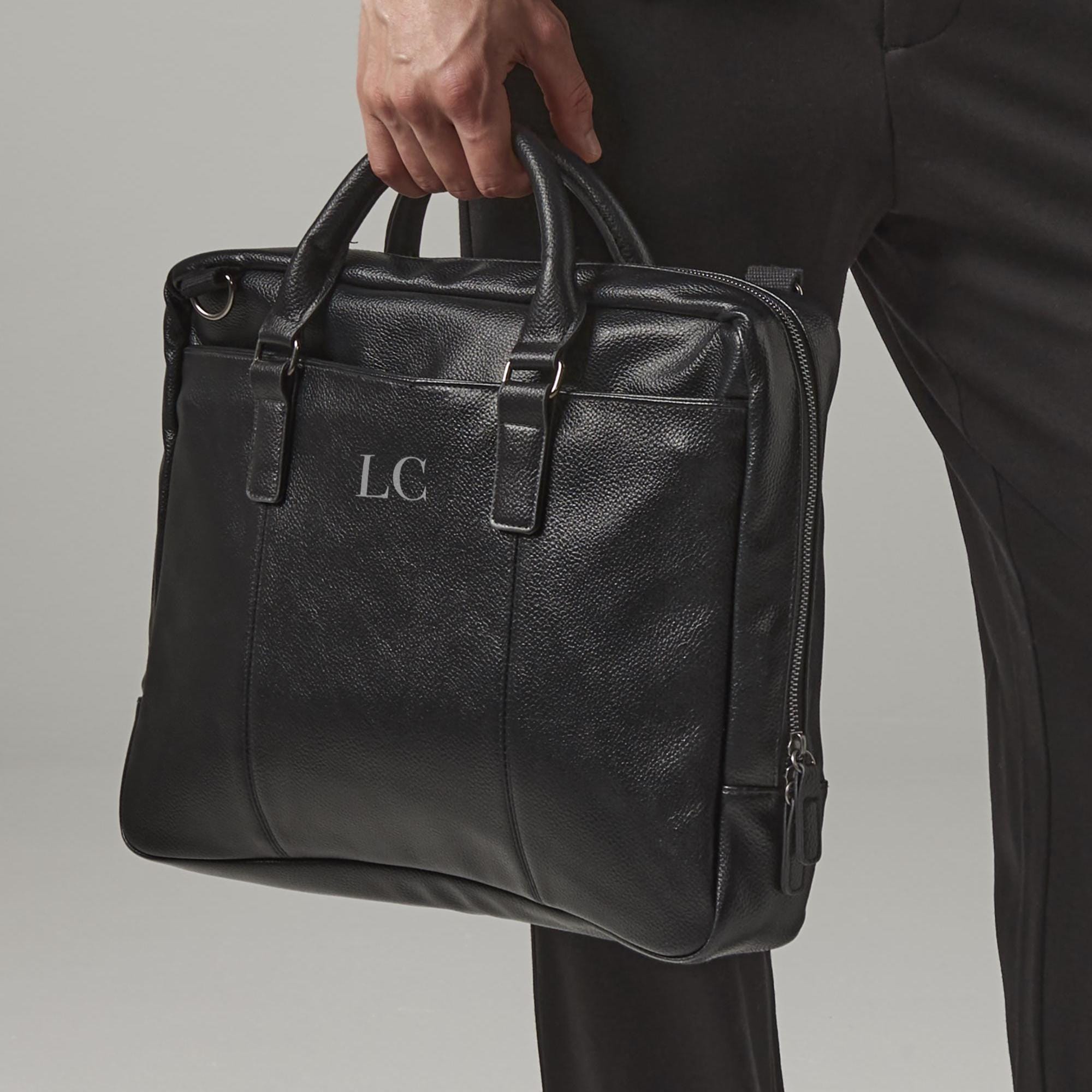 Personalised laptop bag, briefcase bag, laptop bag portfolio, leather look bag, bag for work, satchel briefcase, messenger bag with strap - Jessica Hollie Gifts