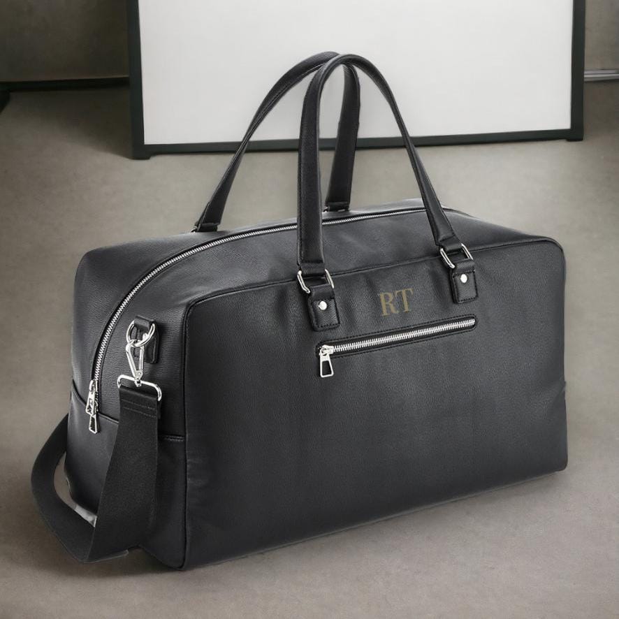Personalised mens holdall weekend bag, Leather look bag, Faux leather Duffel bag, Best man gifts, Gifts for boyfriend, dad, groomsmen gift - Jessica Hollie Gifts