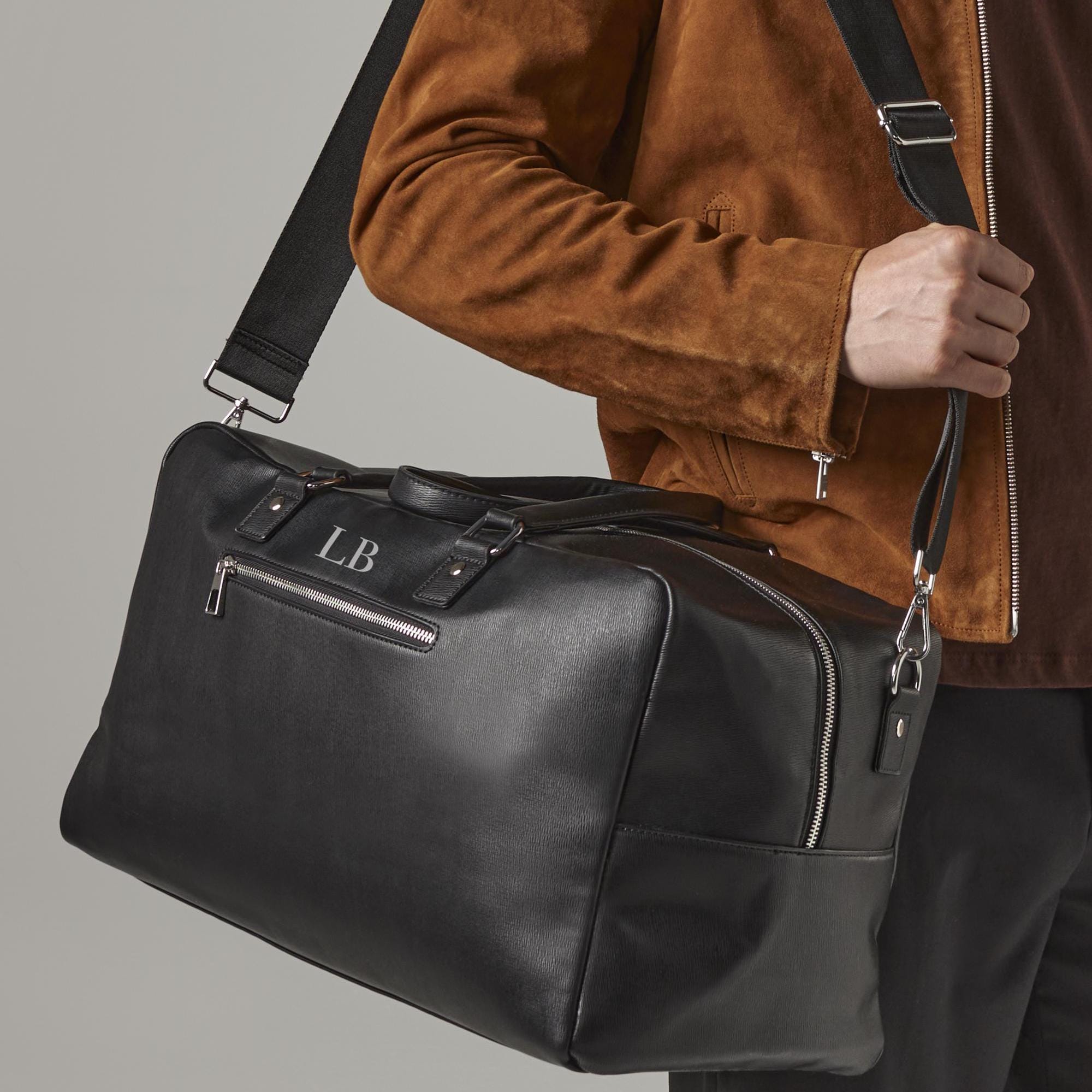Personalised mens holdall weekend bag, Leather look bag, Faux leather Duffel bag, Best man gifts, Gifts for boyfriend, dad, groomsmen gift - Jessica Hollie Gifts