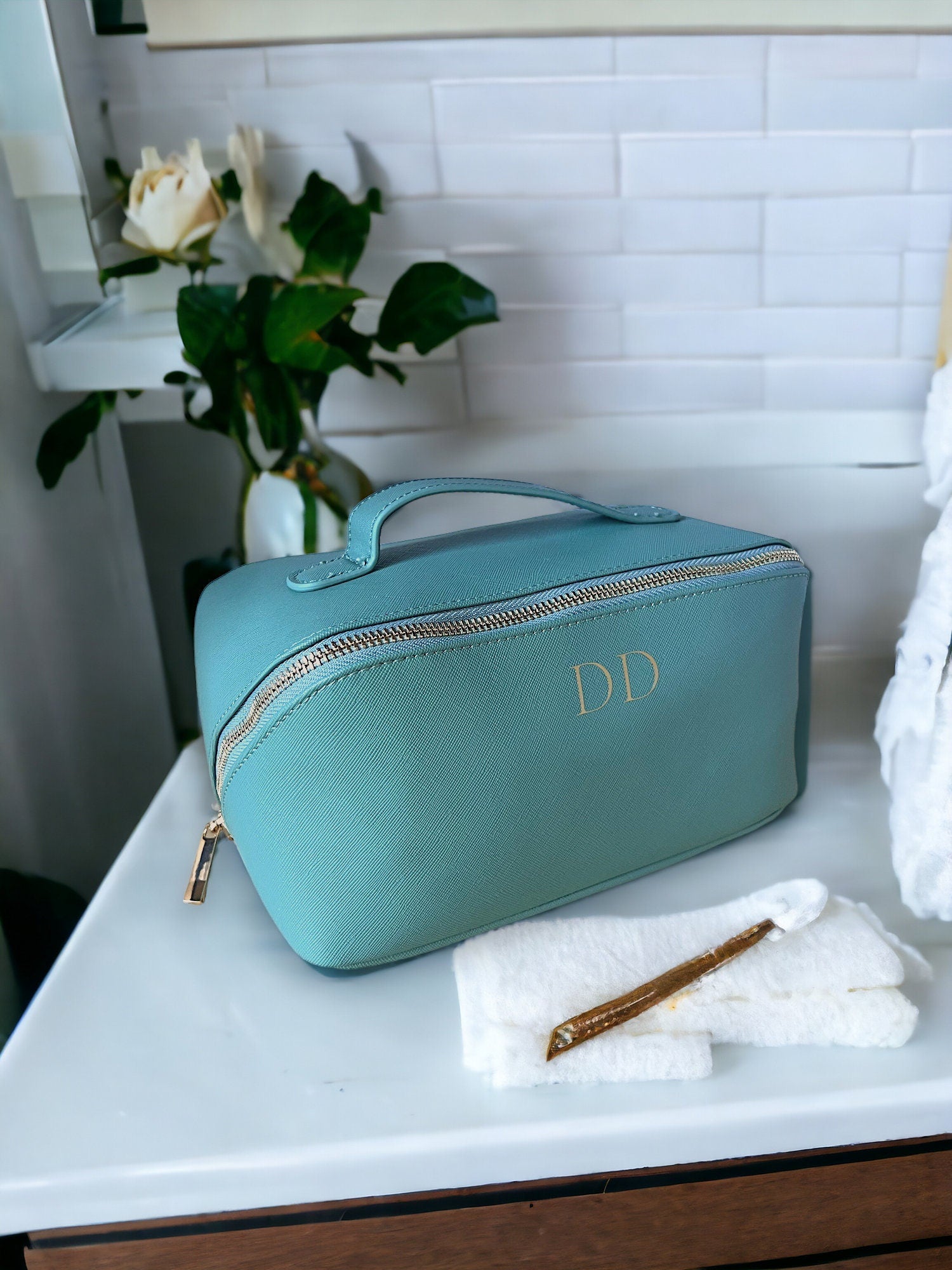 Personalised monogram cosmetic bag, custom makeup bag, personalized gift for her, personalised gift for bridesmaid, makeup organiser,make up - Jessica Hollie Gifts