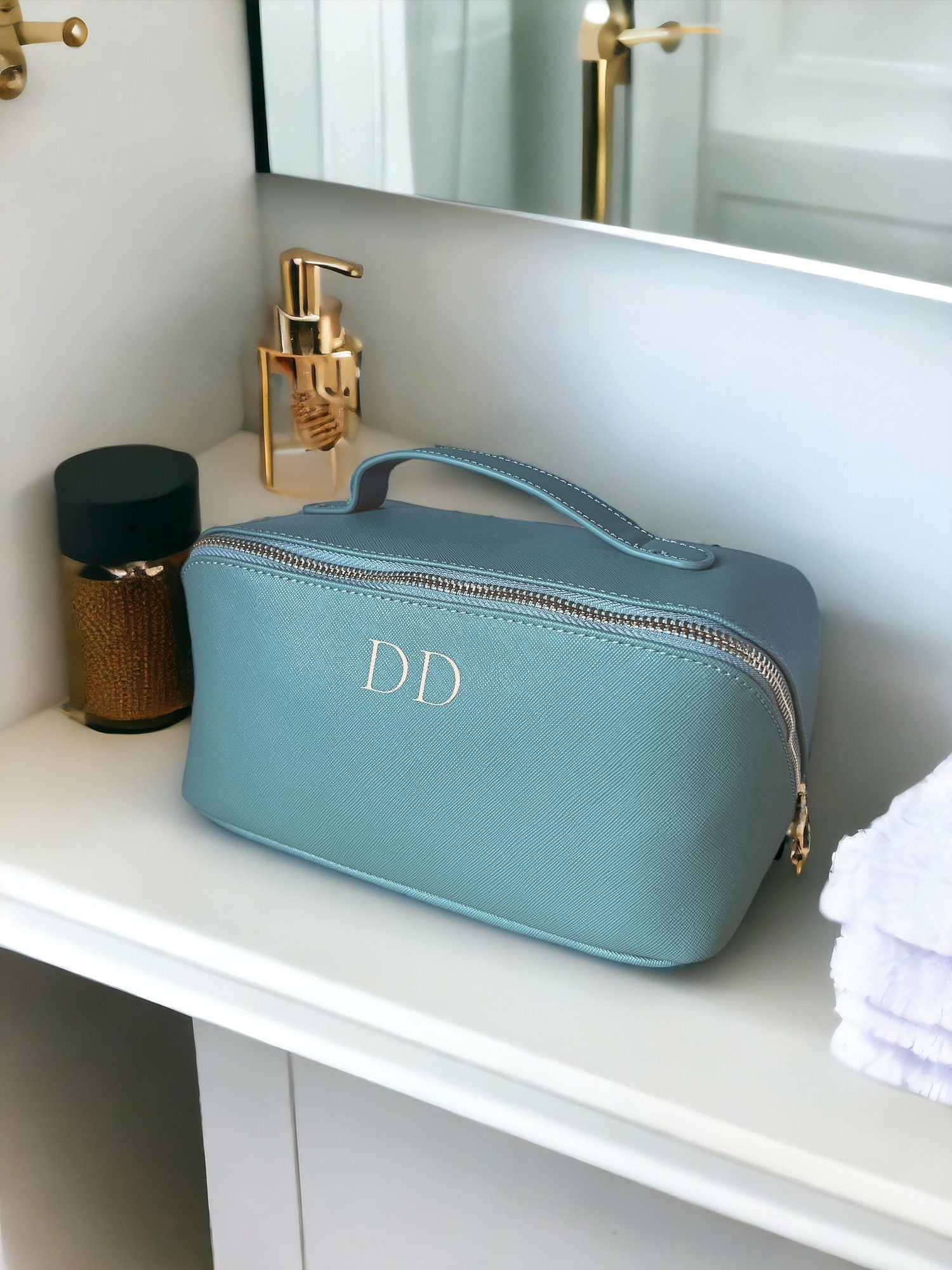 Personalised monogram cosmetic bag, custom makeup bag, personalized gift for her, personalised gift for bridesmaid, makeup organiser,make up - Jessica Hollie Gifts