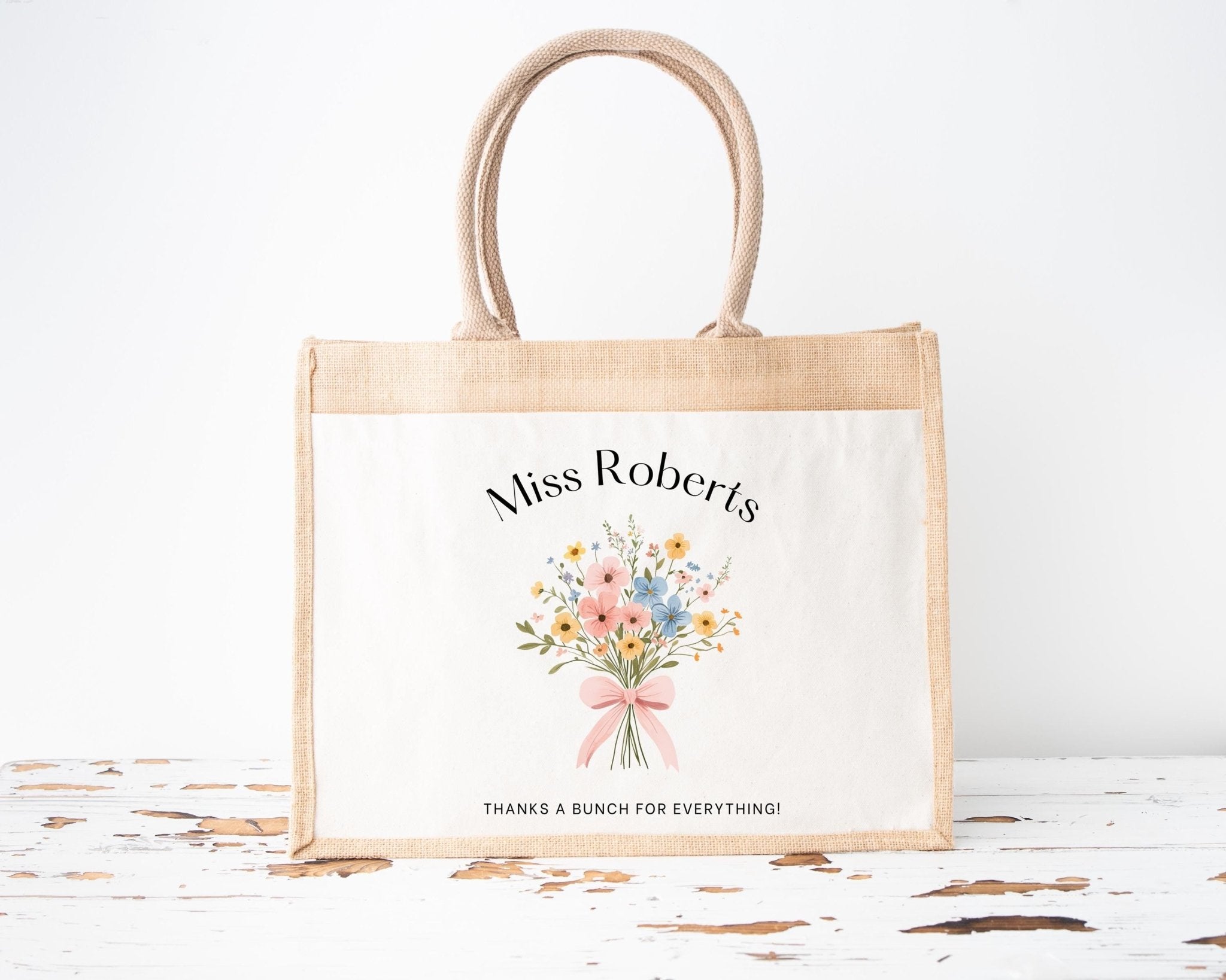 Personalised Teacher Bag, Custom Teacher Jute Bag, Teacher Tote Bag, Teacher Gift, TA Gift, Thank You Teacher Present, Jute Lunch Bag - Jessica Hollie Gifts