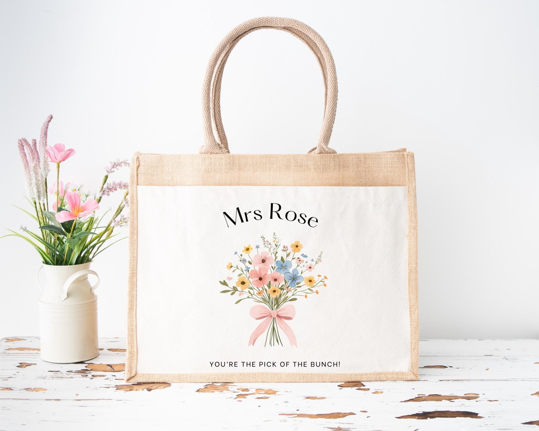 Personalised Teacher Bag, Custom Teacher Jute Bag, Teacher Tote Bag, Teacher Gift, TA Gift, Thank You Teacher Present, Jute Lunch Bag - Jessica Hollie Gifts