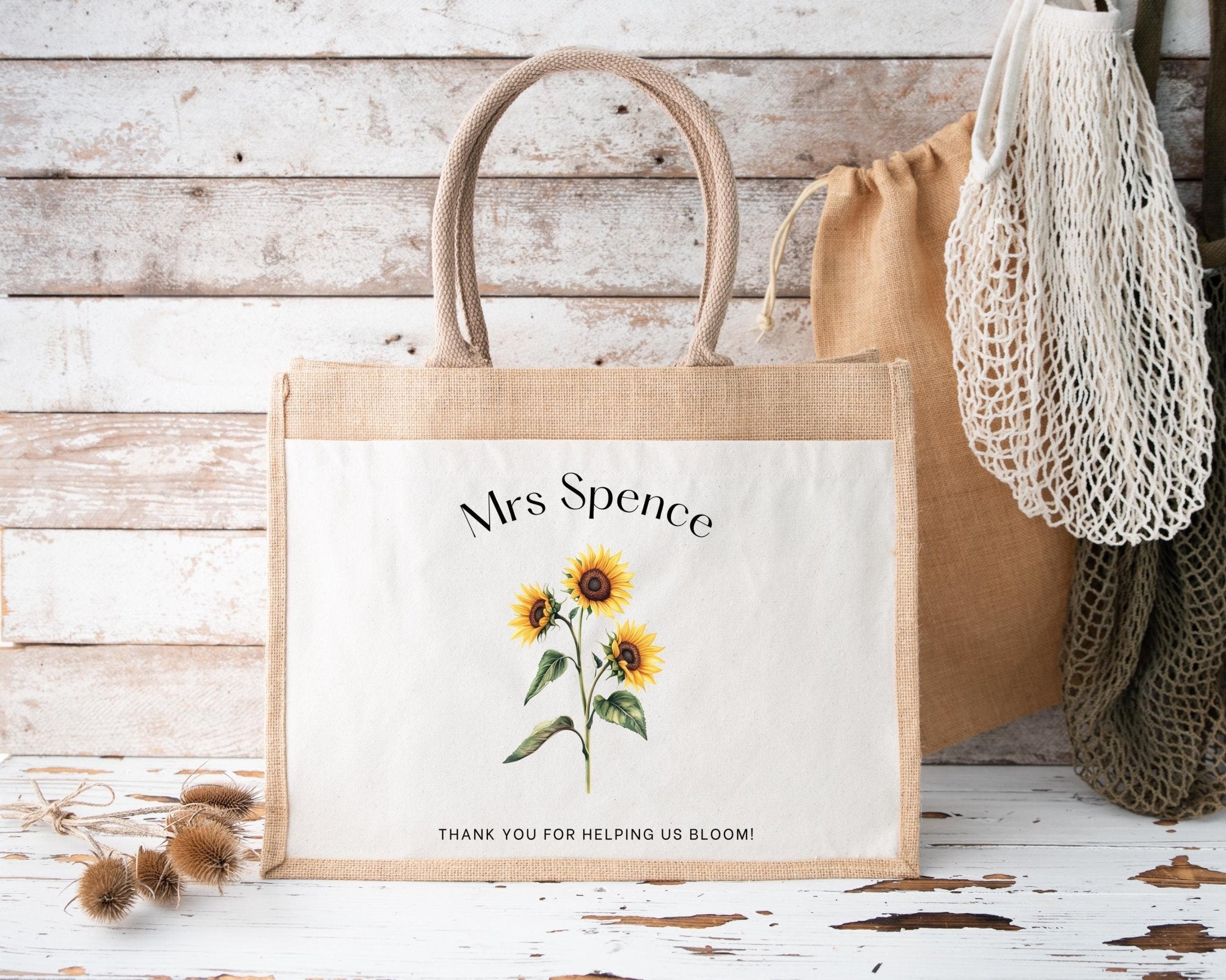 Personalised Teacher Bag, Custom Teacher Jute Bag, Teacher Tote Bag, Teacher Gift, TA Gift, Thank You Teacher Present, Jute Lunch Bag - Jessica Hollie Gifts