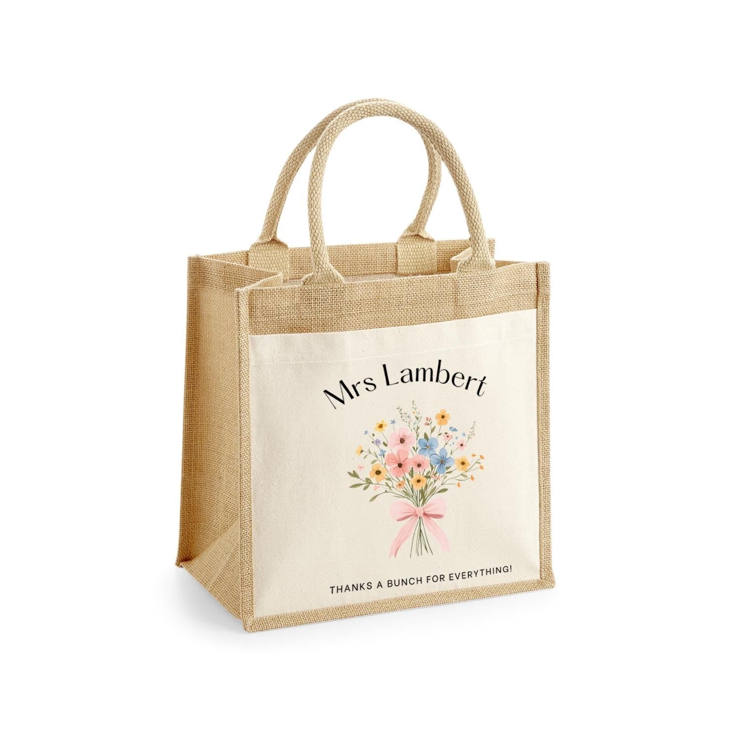 Personalised Teacher Bag, Custom Teacher Jute Bag, Teacher Tote Bag, Teacher Gift, TA Gift, Thank You Teacher Present, Jute Lunch Bag - Jessica Hollie Gifts