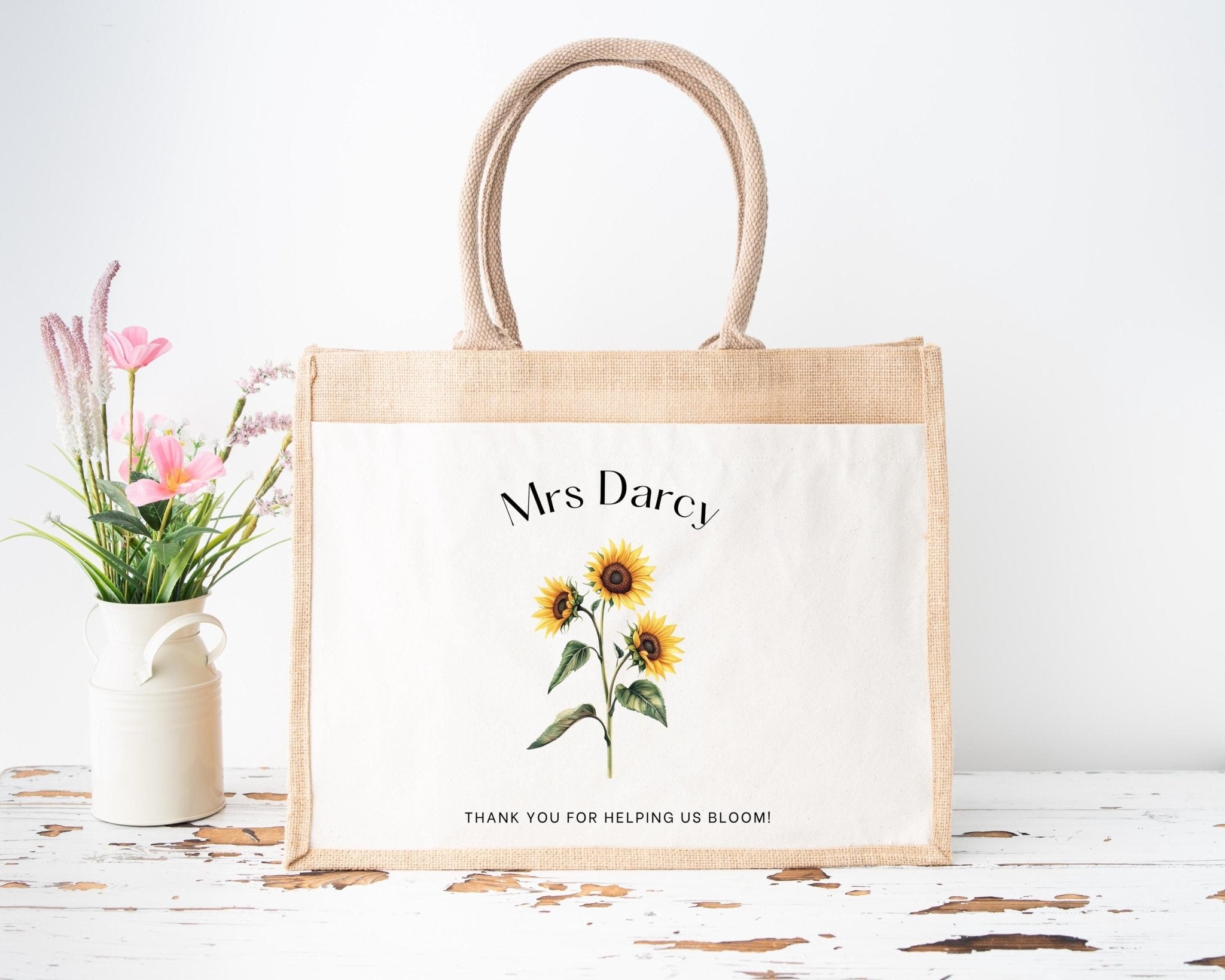 Personalised Teacher Bag, Custom Teacher Jute Bag, Teacher Tote Bag, Teacher Gift, TA Gift, Thank You Teacher Present, Jute Lunch Bag - Jessica Hollie Gifts