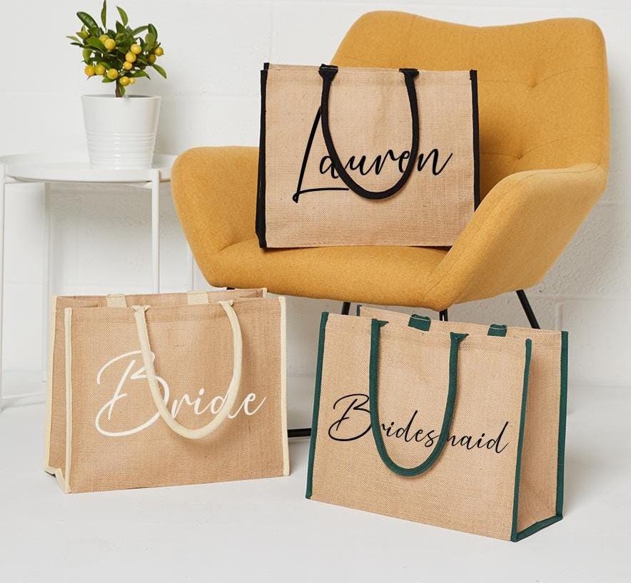 Personalised Tote Bag for bride, Custom Name Jute Bag, Bachelorette Party Favors, Custom Tote Bag, Jute Bag, Wedding, Bridesmaid Gifts Bag - Jessica Hollie Gifts