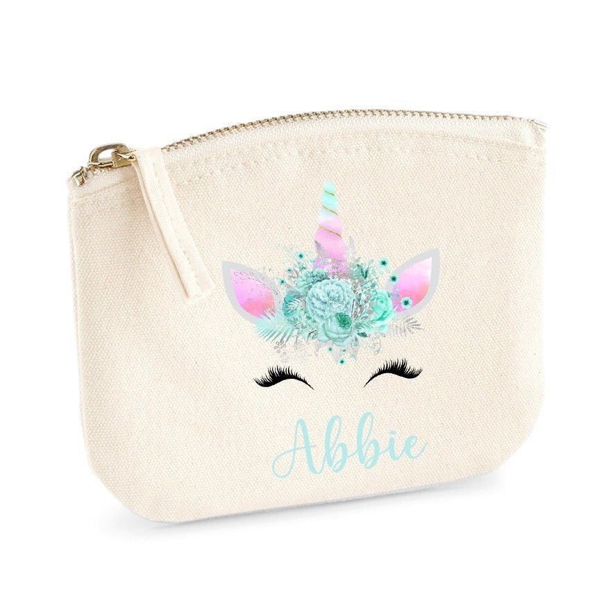 Personalised Unicorn Coin Purse, Girl Stocking Filler, Unicorn Gift For Her, Name Canvas Coin Purse, Unicorn Style Purse, Christmas Gift - Jessica Hollie Gifts