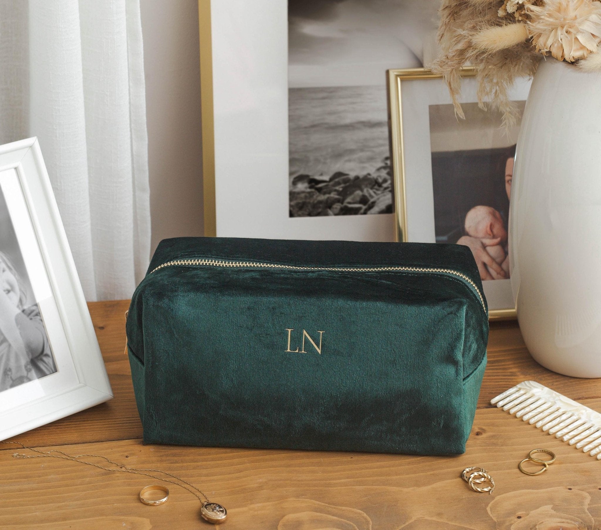 Personalised velvet toiletry case, wash bag, personalised initials makeup bag for her, valentines day gift, monogrammed gift, gift for her - Jessica Hollie Gifts