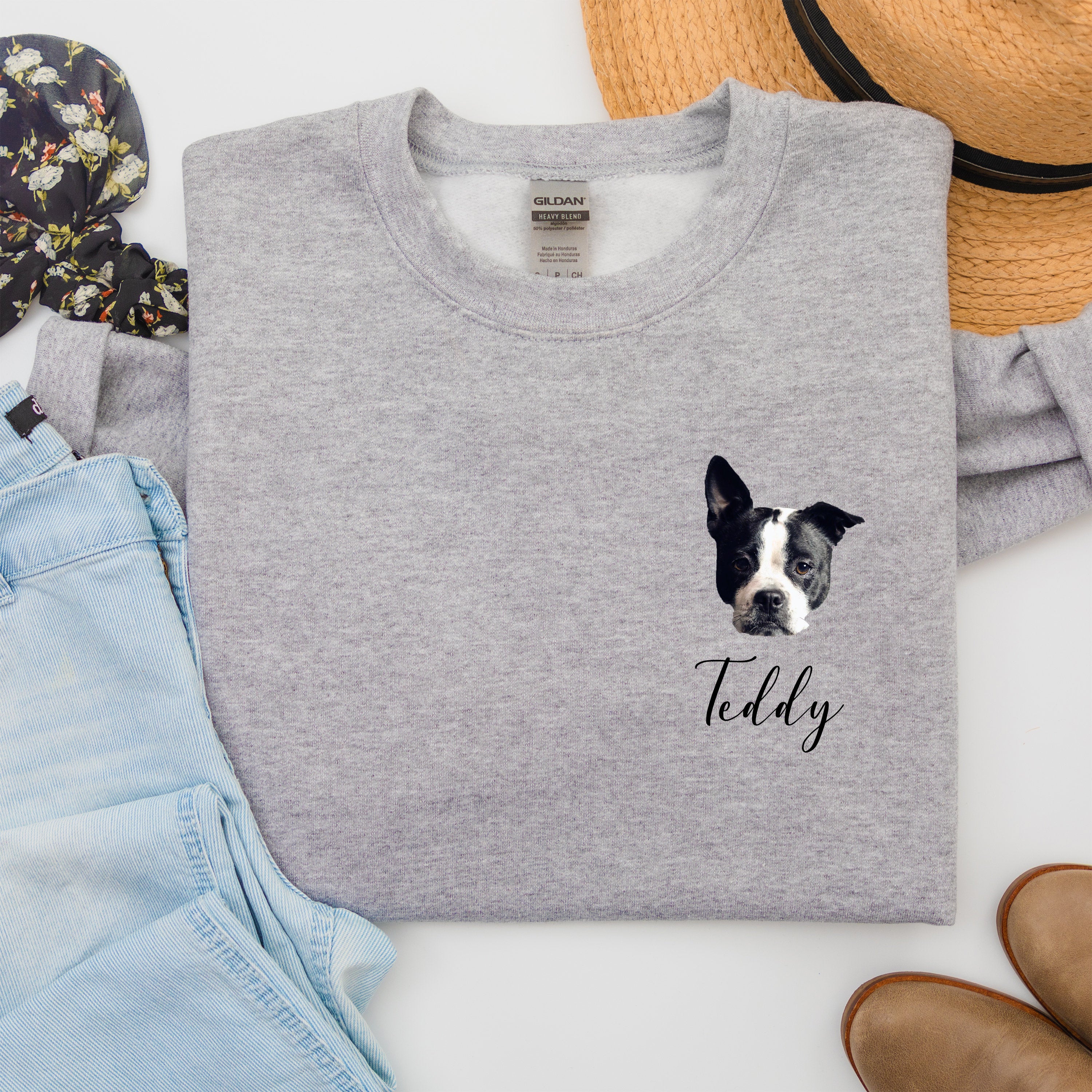 Custom Pet Portrait Sweatshirt, Personalized Dog Mum Gift, Custom Pet Photo Shirt, Dog Lover Gift, Dog Mama Gift, Mother's Day gift Shirt