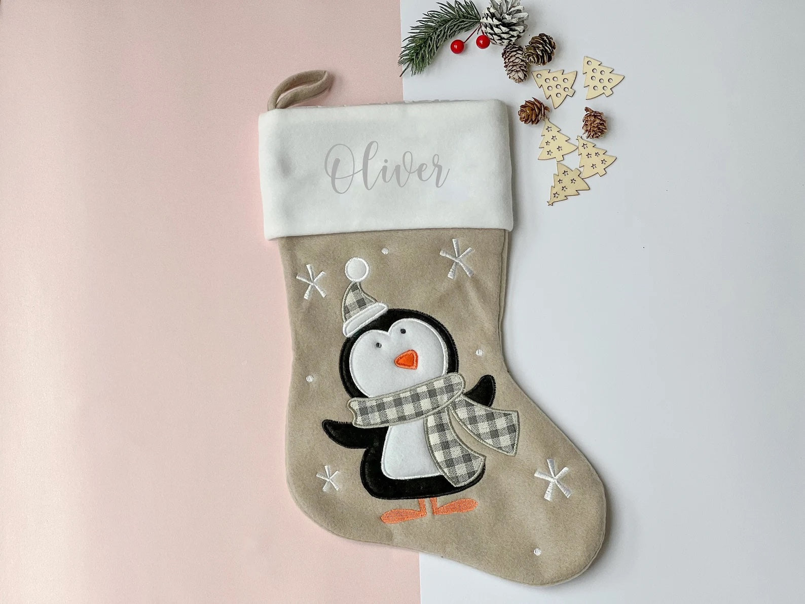 Grey Personalised Christmas Stocking